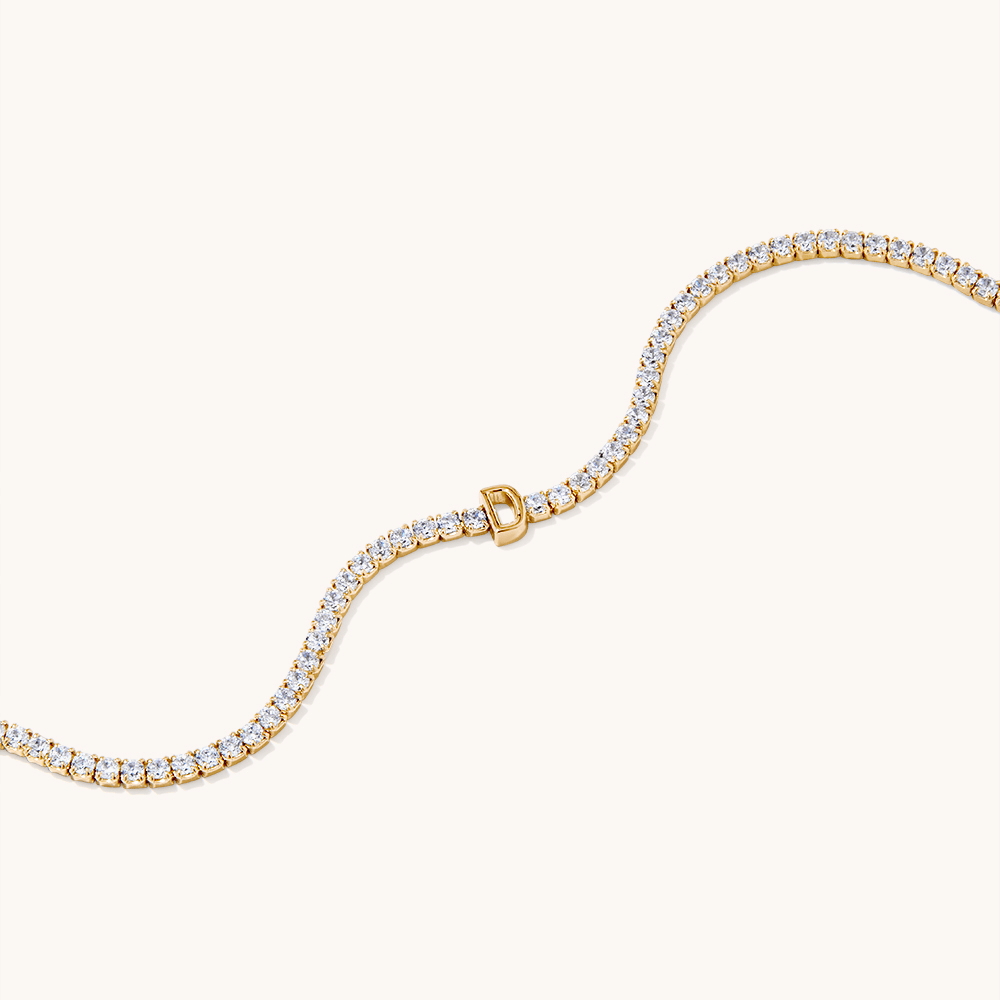20cm Initial D Cubic Zirconia Tennis Bracelet in 18kt Fine Gold Plated Sterling Silver Bracelets Bevilles 