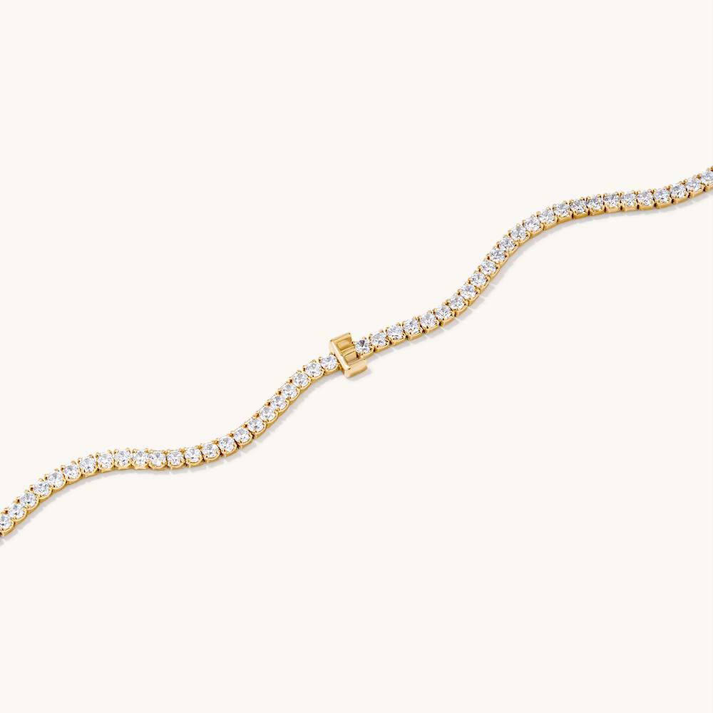 20cm Initial E Cubic Zirconia Tennis Bracelet in 18kt Fine Gold Plated Sterling Silver Bracelets Bevilles 
