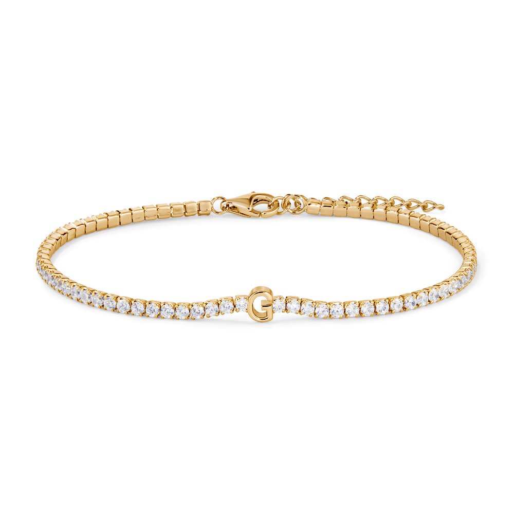 20cm Initial G Cubic Zirconia Tennis Bracelet in 18kt Fine Gold Plated Sterling Silver Bracelets Bevilles 