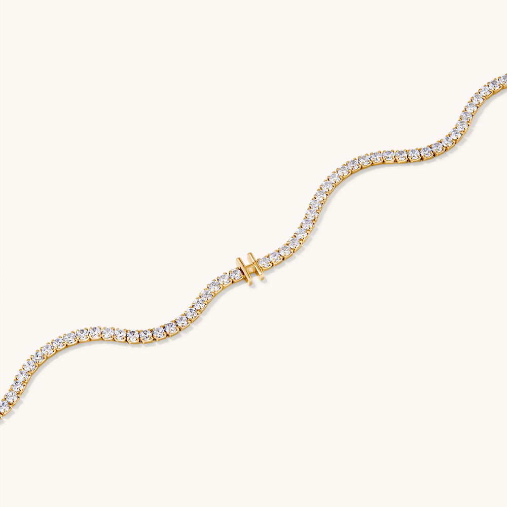 20cm Cubic Zirconia "H" Tennis Bracelet in 18kt Fine Gold Plated Sterling Silver Bracelets Bevilles 