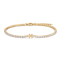 20cm Initial M Cubic Zirconia Tennis Bracelet in 18kt Fine Gold Plated Sterling Silver Bracelets Bevilles 