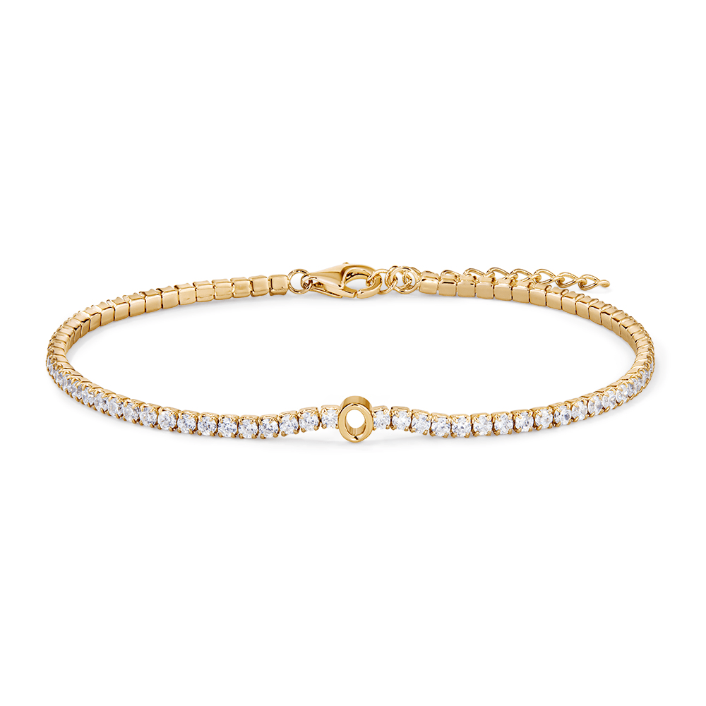 20cm Initial O Cubic Zirconia Tennis Bracelet in 18kt Fine Gold Plated Sterling Silver Bracelets Bevilles 