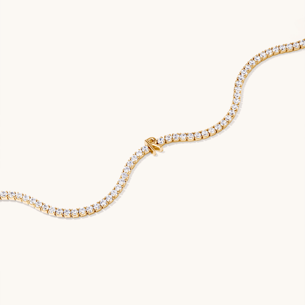 20cm Initial R Cubic Zirconia Tennis Bracelet in 18kt Fine Gold Plated Sterling Silver Bracelets Bevilles 