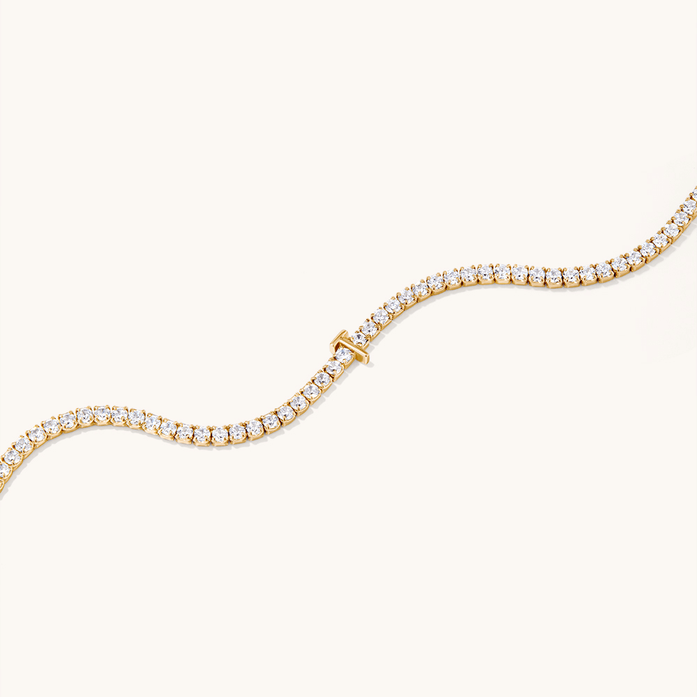20cm Initial T Cubic Zirconia Tennis Bracelet in 18kt Fine Gold Plated Sterling Silver Bracelets Bevilles 