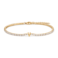 20cm Initial V Cubic Zirconia Tennis Bracelet in 18kt Fine Gold Plated Sterling Silver Bracelets Bevilles 