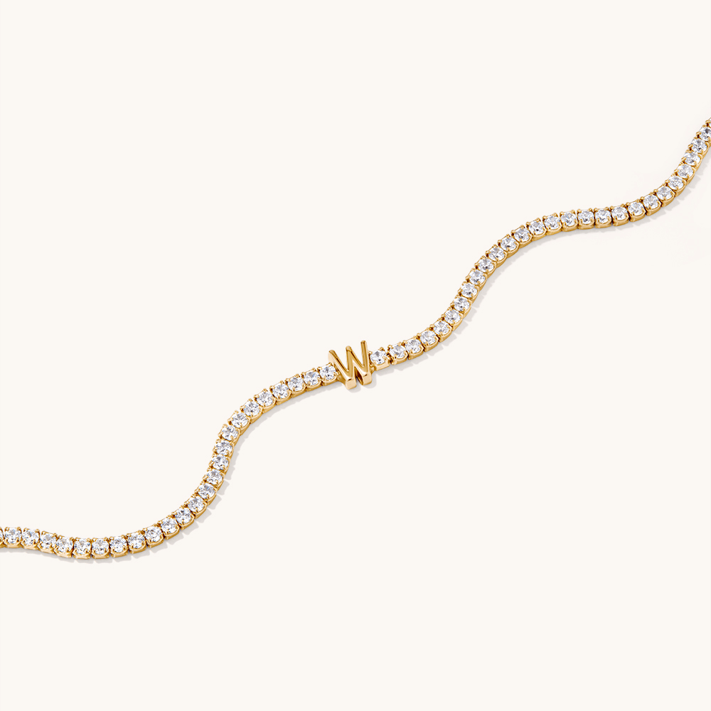 20cm Initial W Cubic Zirconia Tennis Bracelet in 18kt Fine Gold Plated Sterling Silver Bracelets Bevilles 