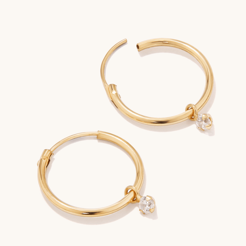 10mm Cubic Zirconia Charm Hoops in 9kt Yellow Gold Earrings Bevilles 