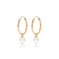 10mm Freshwater Pearl Charm Hoops in 9kt Yellow Gold Earrings Bevilles 