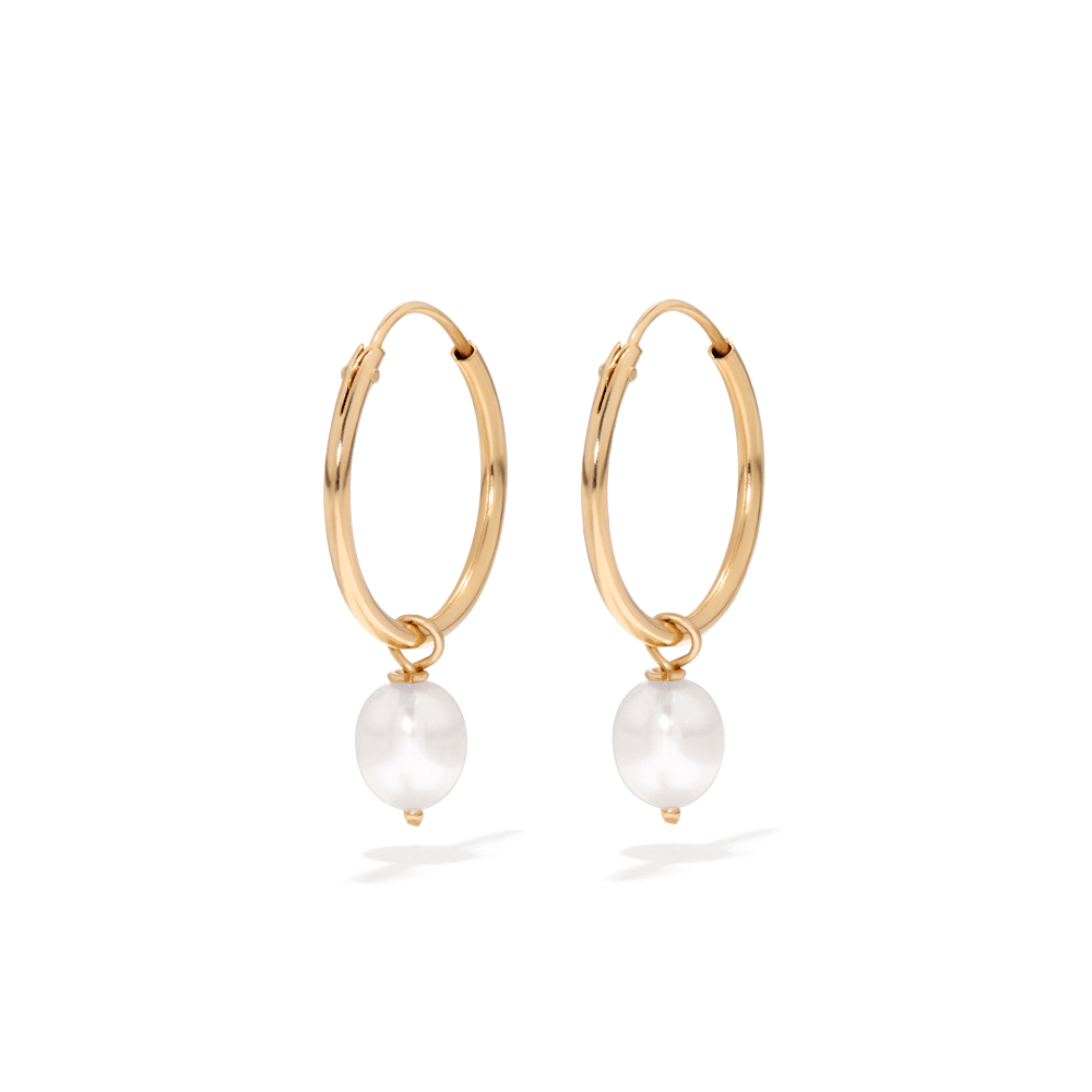 10mm Freshwater Pearl Charm Hoops in 9kt Yellow Gold Earrings Bevilles 