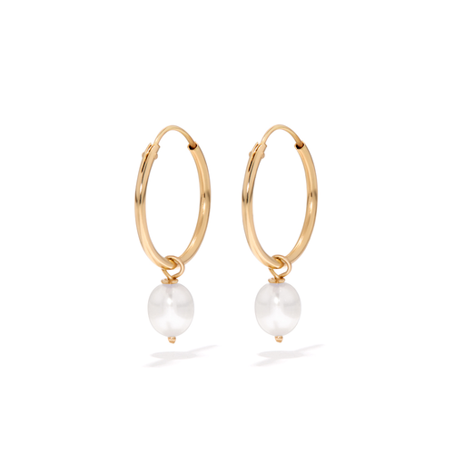 10mm Freshwater Pearl Charm Hoops in 9kt Yellow Gold Earrings Bevilles