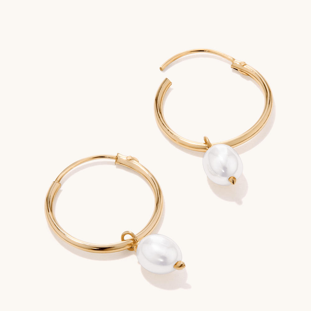 10mm Freshwater Pearl Charm Hoops in 9kt Yellow Gold Earrings Bevilles 