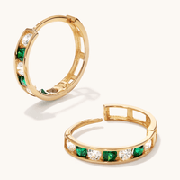 11mm Alternating Green Cubic Zirconia Channel Huggies in 9kt Yellow Gold Earrings Bevilles 