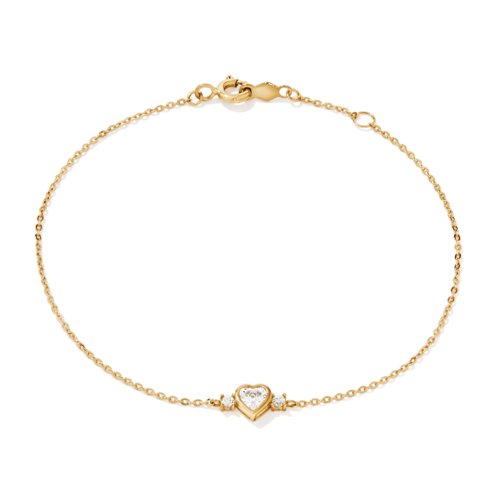 18cm Cubic Zirconia Bezel Heart Bracelet in 9kt Yellow Gold Bracelets Bevilles 