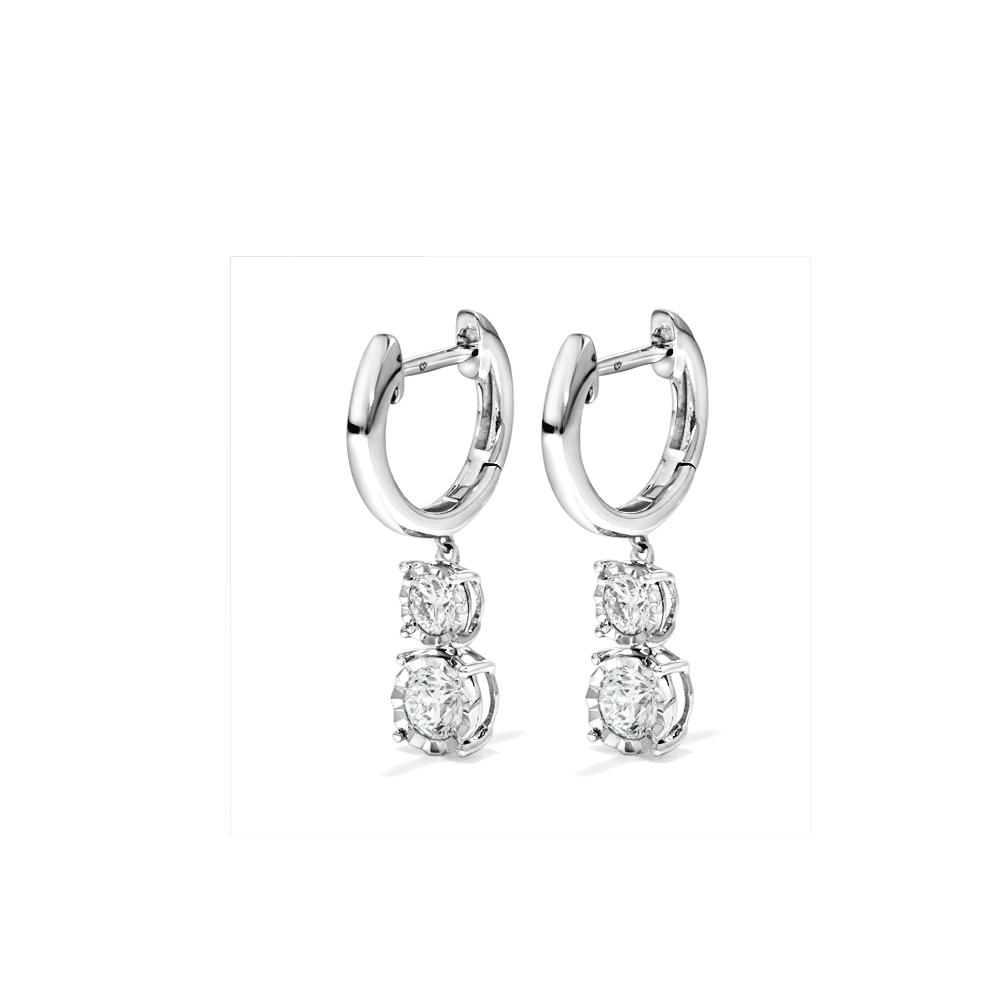 Drop Hoop Earrings with 1.00tw of Laboratory-Grown Diamonds in Sterling Silver and Rhodium Earrings Bevilles 