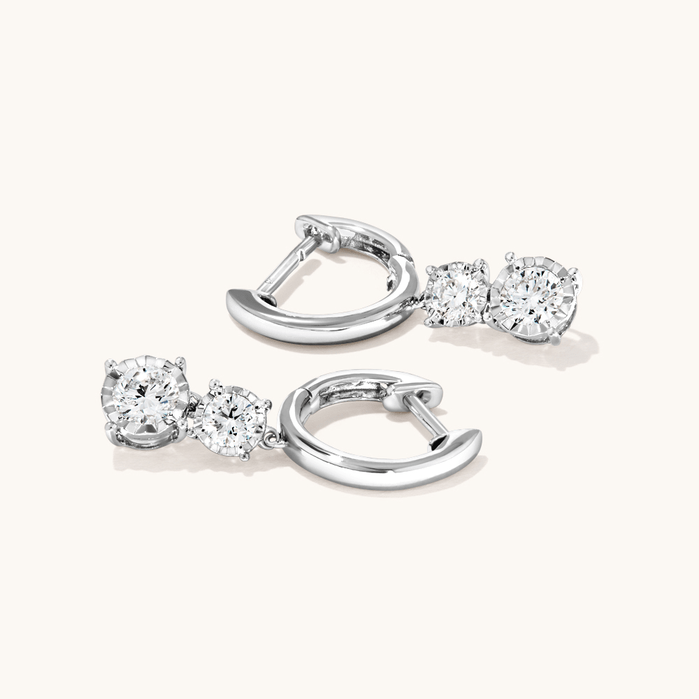 Drop Hoop Earrings with 1.00tw of Laboratory-Grown Diamonds in Sterling Silver and Rhodium Earrings Bevilles 