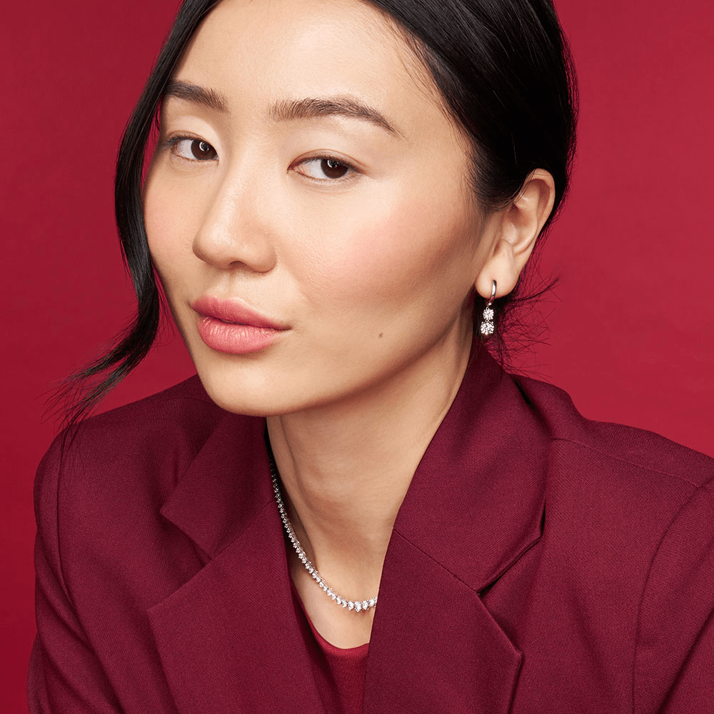 Drop Hoop Earrings with 1.00tw of Laboratory-Grown Diamonds in Sterling Silver and Rhodium Earrings Bevilles 