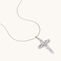 45cm Plaited Cross Pendant Necklace with 0.20tw of Laboratory-Grown Diamonds in Sterling Silver and Platinum Pendants Bevilles 