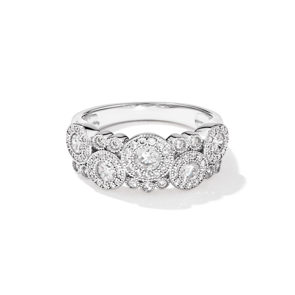 Cubic Zirconia Halo Bubble Cluster Ring in Sterling Silver Rings Bevilles 