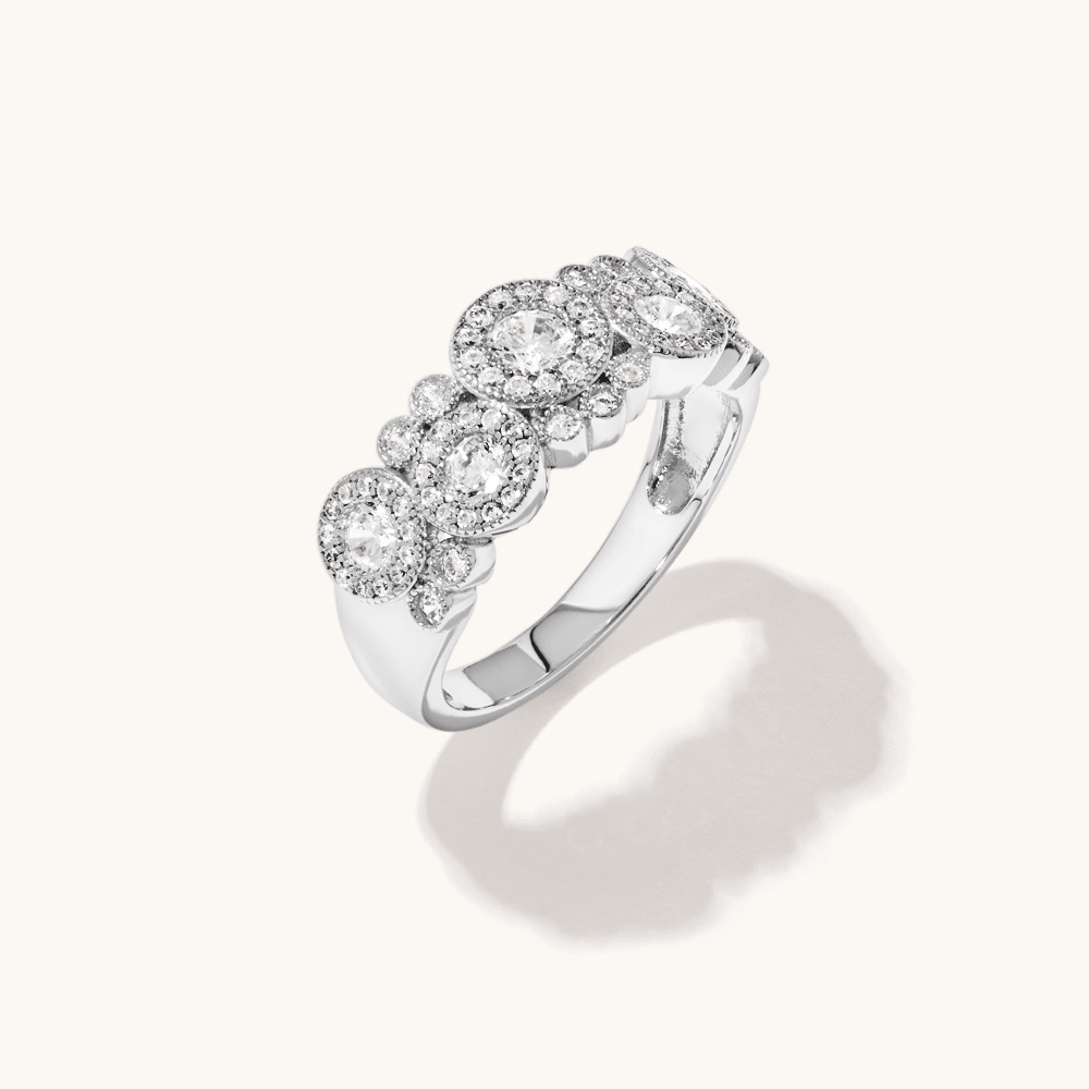 Cubic Zirconia Halo Bubble Cluster Ring in Sterling Silver Rings Bevilles 