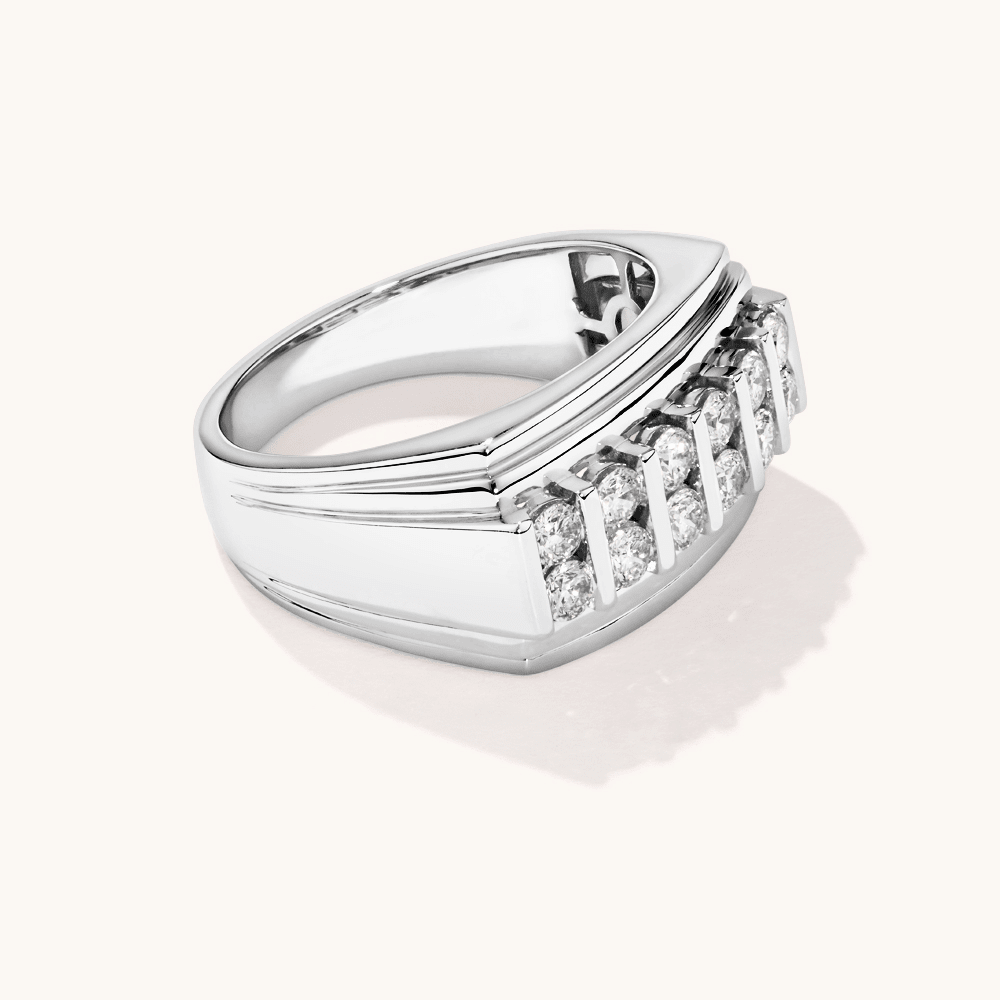 Men's Cluster Tablet Ring with 1.00tw of Laboratory-Grown Diamonds in Sterling Silver and Rhodium Rings Bevilles 