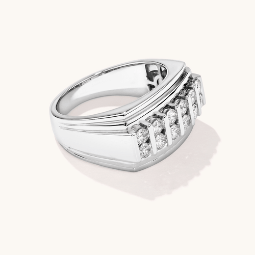 Men's Cluster Tablet Ring with 1.00tw of Laboratory-Grown Diamonds in Sterling Silver and Rhodium Rings Bevilles 
