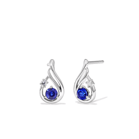 Created Sapphire and Laboratory-Grown Diamond Set Stud Earrings in Sterling Silver and Platinum Earrings Bevilles 