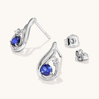 Created Sapphire and Laboratory-Grown Diamond Set Stud Earrings in Sterling Silver and Platinum Earrings Bevilles 
