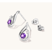 Amethyst and Laboratory-Grown Diamond Set Stud Earrings in Sterling Silver and Platinum Earrings Bevilles 