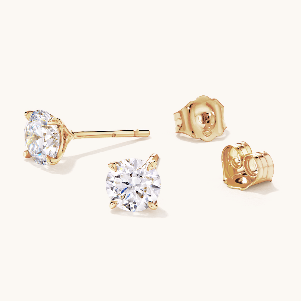 Solitaire Stud Earrings with 1.25tw of Laboratory-Grown Diamonds in 9kt Yellow Gold Earrings Bevilles 