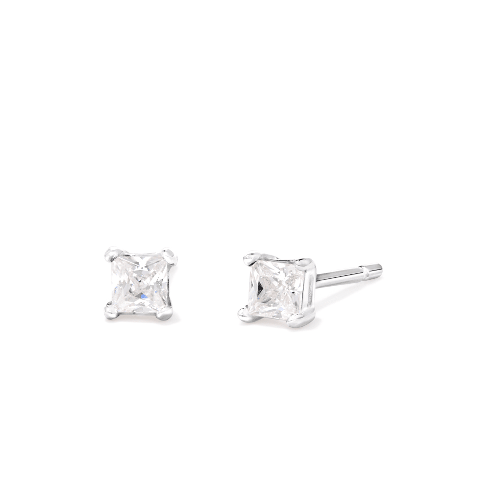 3mm Square Cubic Zirconia Studs in Sterling Silver Earrings Bevilles 