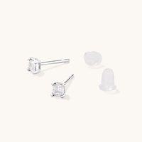 3mm Square Cubic Zirconia Studs in Sterling Silver Earrings Bevilles 