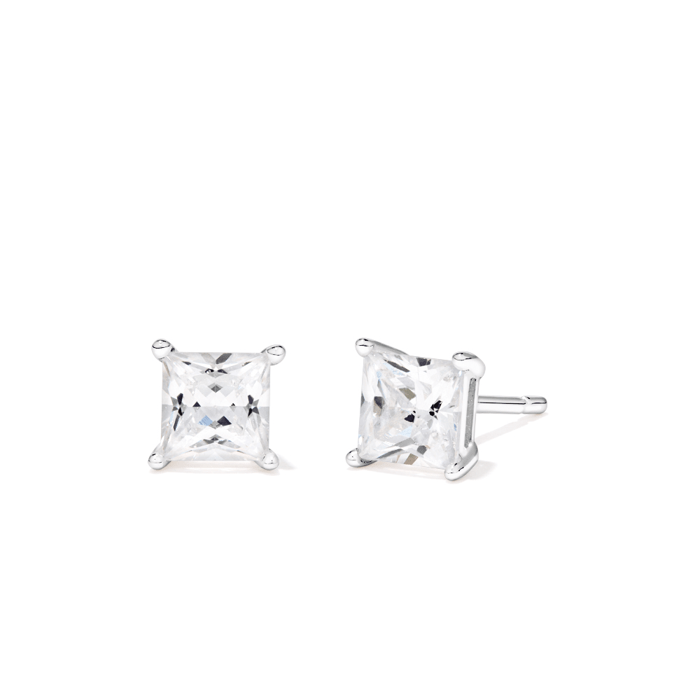 5mm Square Cubic Zirconia Studs in Sterling Silver Earrings Bevilles 