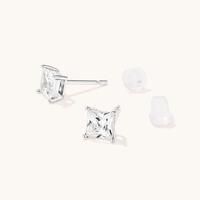 5mm Square Cubic Zirconia Studs in Sterling Silver Earrings Bevilles 