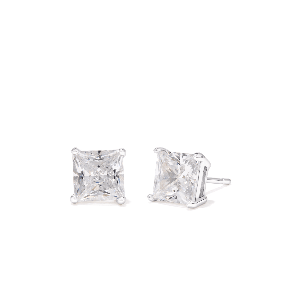 7mm Square Cubic Zirconia Studs in Sterling Silver Earrings Bevilles 