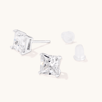 7mm Square Cubic Zirconia Studs in Sterling Silver Earrings Bevilles 