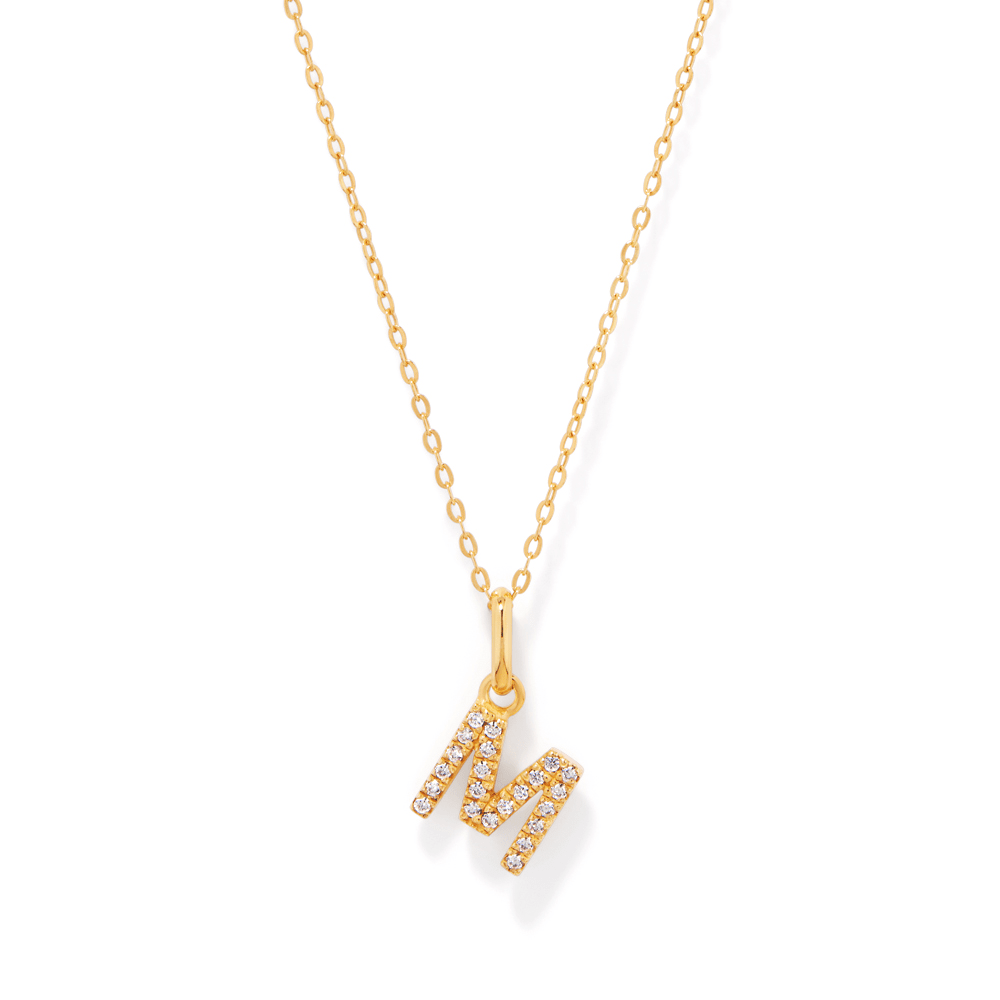 45cm Initial M Pendant Necklace in 18kt Fine Gold Plating Pendants Bevilles 