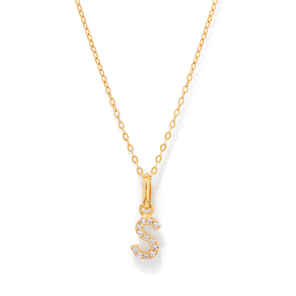 45cm Initial S Pendant Necklace in 18kt Fine Gold Plating Pendants Bevilles 