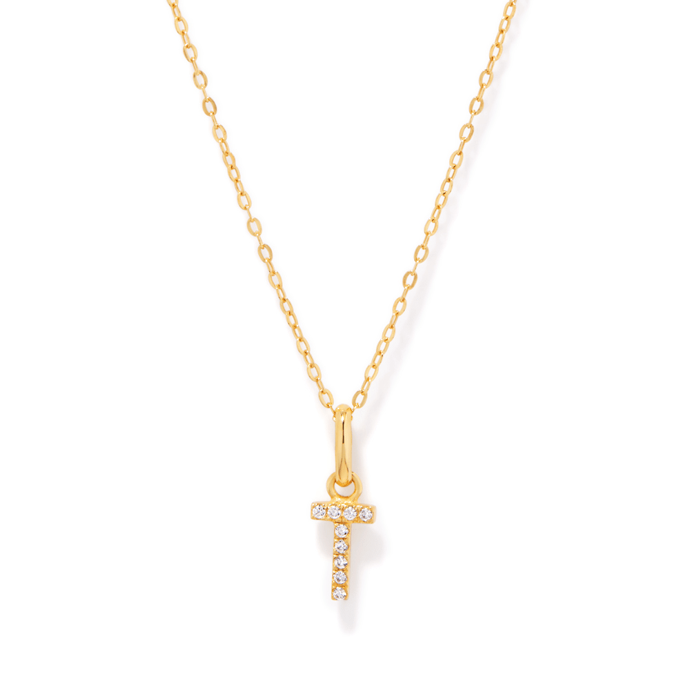 45cm Initial T Pendant Necklace in 18kt Fine Gold Plating Pendants Bevilles 
