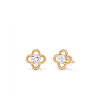 Cubic Zirconia Clover Outline Stud Earrings in 18kt Fine Gold Plated Sterling Silver Earrings Bevilles 