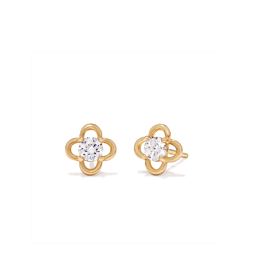 Cubic Zirconia Clover Outline Stud Earrings in 18kt Fine Gold Plated Sterling Silver Earrings Bevilles 