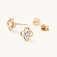 Cubic Zirconia Clover Outline Stud Earrings in 18kt Fine Gold Plated Sterling Silver Earrings Bevilles 