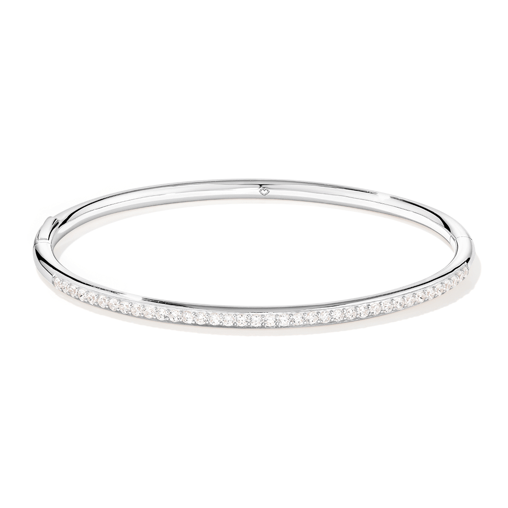 62mm Cubic Zirconia Oval Clasp Bangle in Sterling Silver Bangles Bevilles 