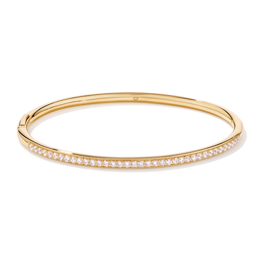 62mm Cubic Zirconia Oval Clasp Bangle in 18kt Fine Gold Plated Sterling Silver Bangles Bevilles 