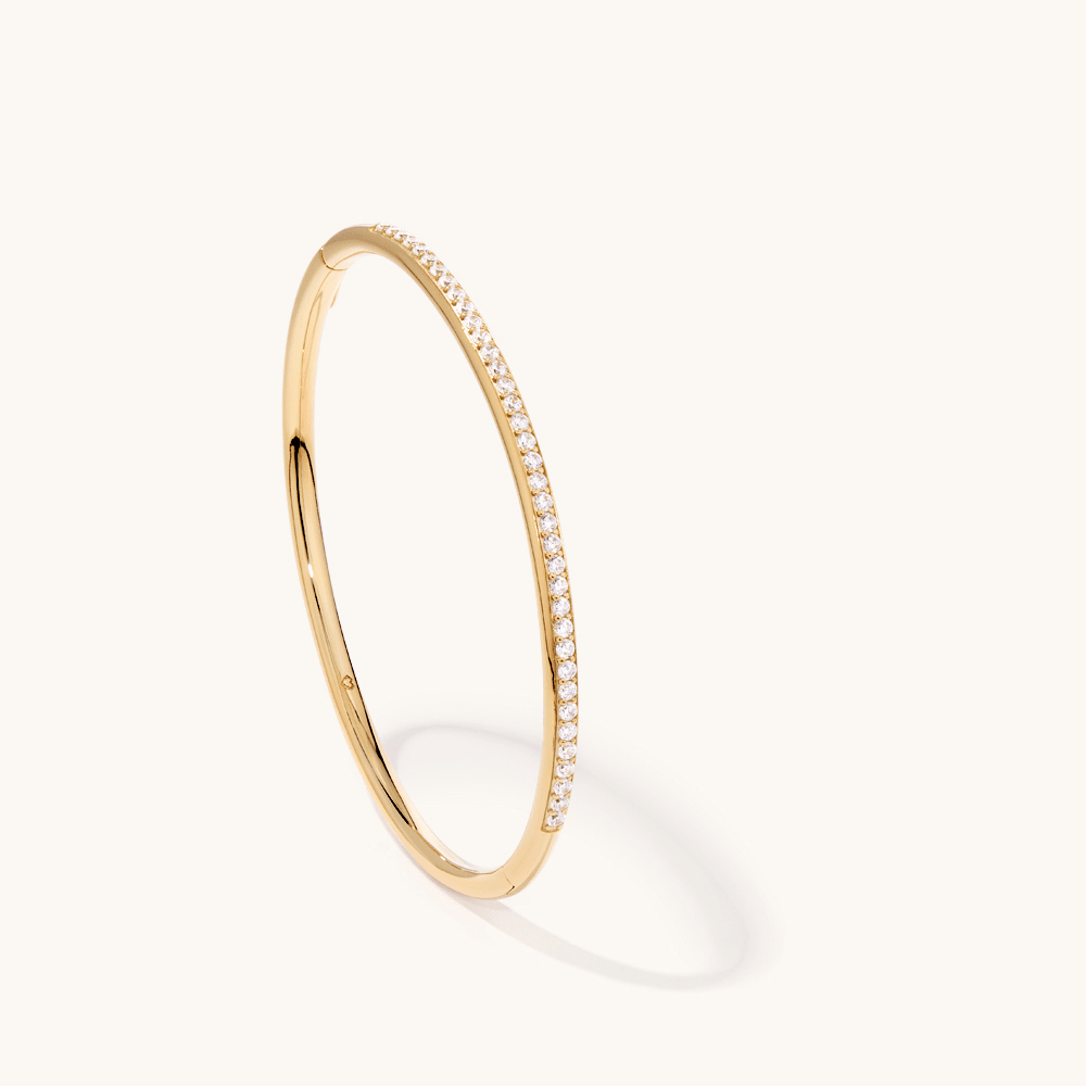 62mm Cubic Zirconia Oval Clasp Bangle in 18kt Fine Gold Plated Sterling Silver Bangles Bevilles 