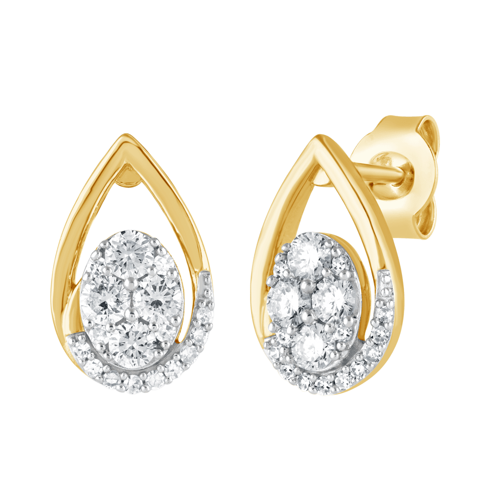Cluster Pear Stud earrings with 0.60tw of Laboratory-Grown Diamonds in Yellow Gold-Plated Sterling Silver Earrings Bevilles 
