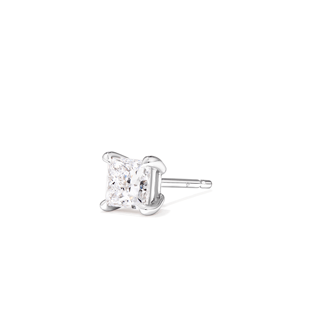 0.50ct Single Solitaire Princess Laboratory-Grown Diamond Stud Earring in Sterling Silver with Platinum Finish Earrings Bevilles 