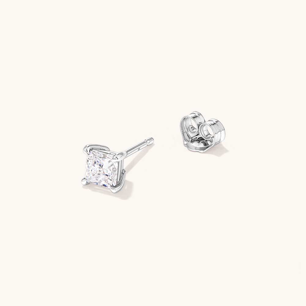 0.50ct Single Solitaire Princess Laboratory-Grown Diamond Stud Earring in Sterling Silver with Platinum Finish Earrings Bevilles 
