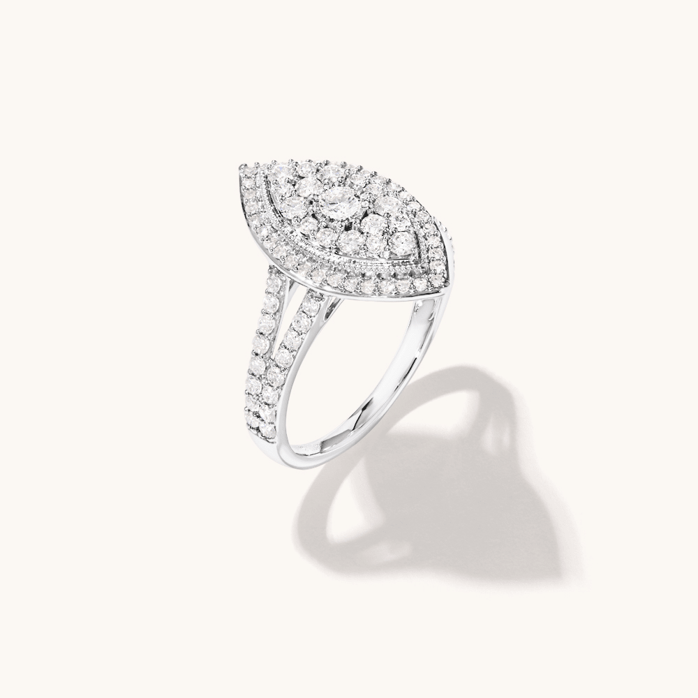 Marquise Cluster Split Band Ring with 1.00tw of Laboratory-Grown Diamonds in Sterling Silver and Platinum Rings Bevilles 