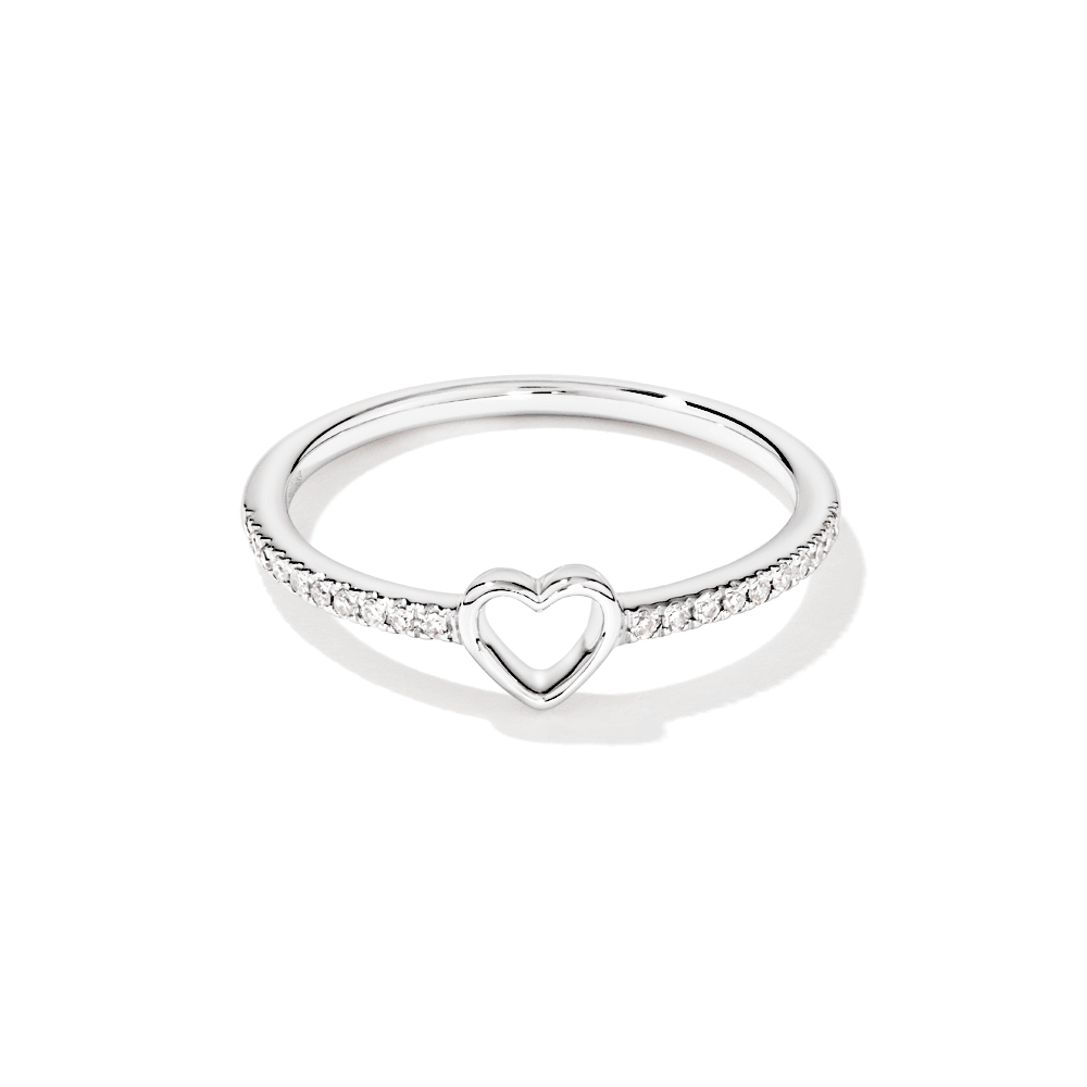 Heart Ring with 0.07tw of Laboratory-Grown Diamonds in Sterling Silver and Platinum Rings Bevilles 