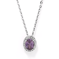 50cm Cubic Zirconia Purple Oval Halo Necklace in Sterling Silver Pendants Bevilles 